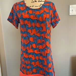 Super cute EUC red mini dress with blue horses